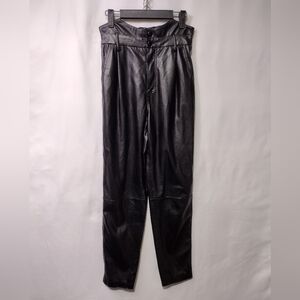 BB Dakota Steve Madden Faux Leather Paper Bag Waist Pants Womens 4 Black Retro